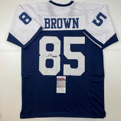 Back of autographed Noah Brown custom Dallas jersey, number 85, JSA COA