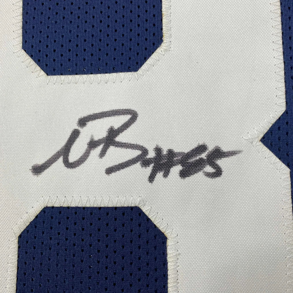 Autographed Noah Brown Dallas custom jersey, navy blue white professional sports