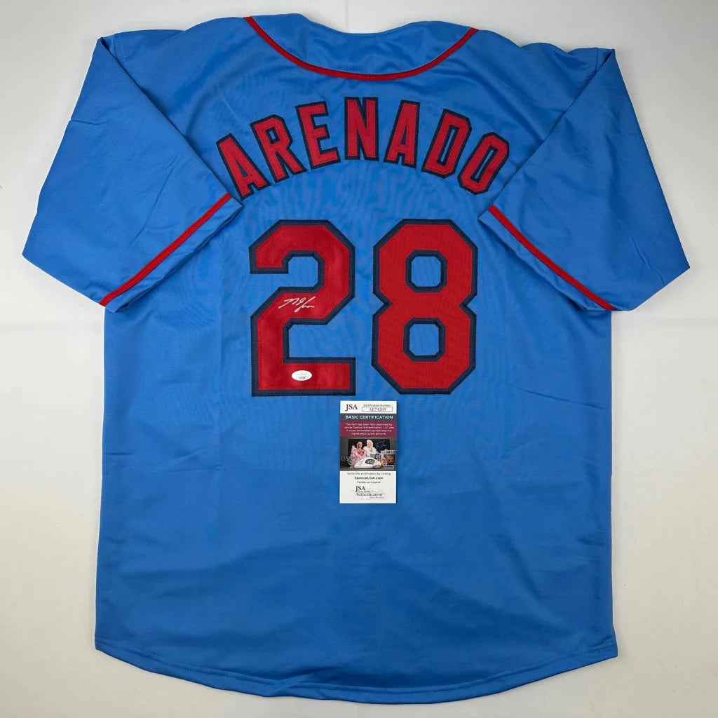 Autographed Nolan Arenado St. Louis Blue Baseball Jersey JSA COA | Hall of Fame Sports Memorabilia | vintageantiquesgifts.com