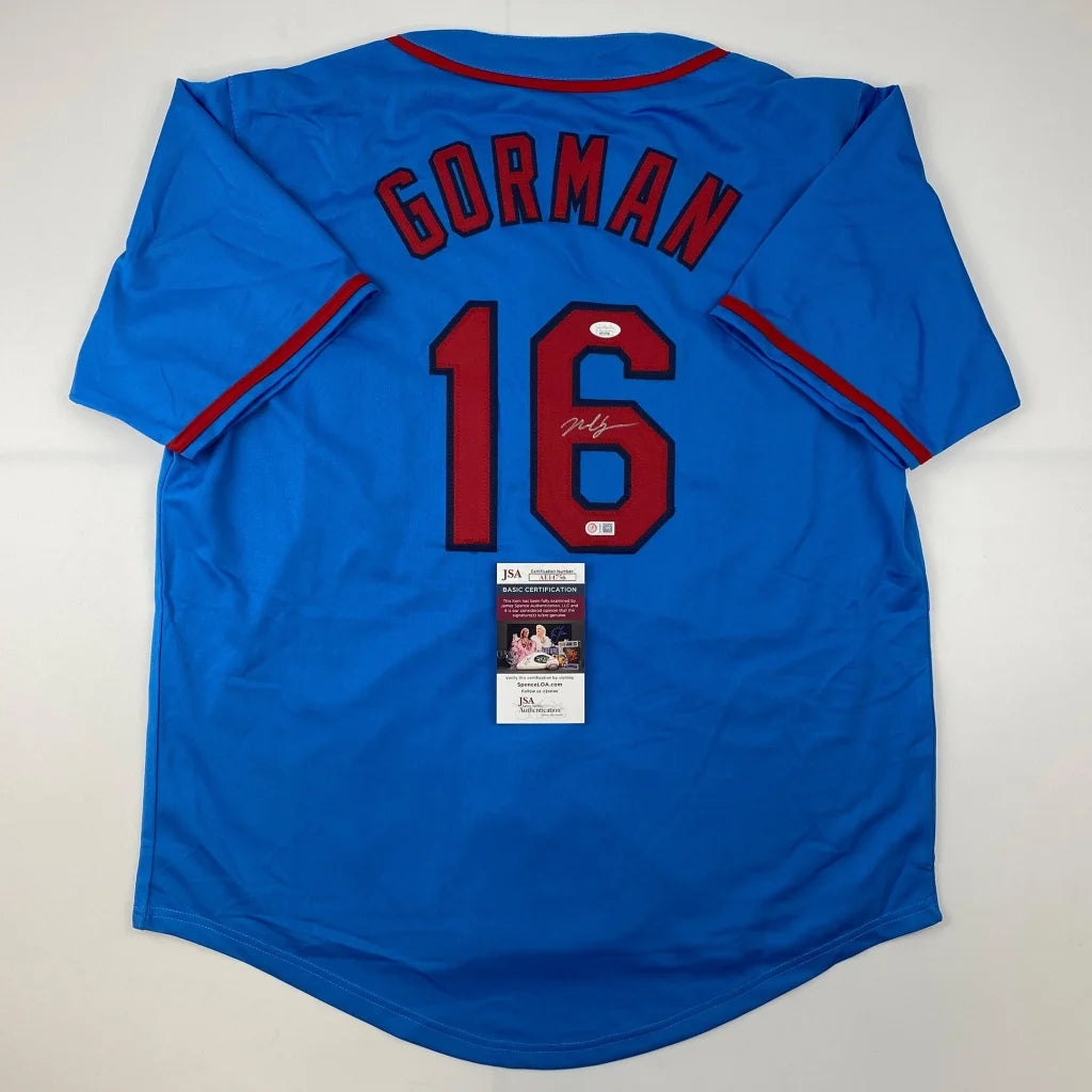 Autographed Nolan Gorman St. Louis Cardinals blue custom jersey number 16