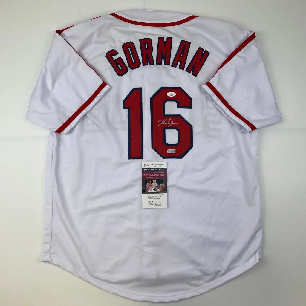 Autographed Nolan Gorman St. Louis White Baseball Jersey JSA COA | Hall of Fame Sports Memorabilia | vintageantiquesgifts.com