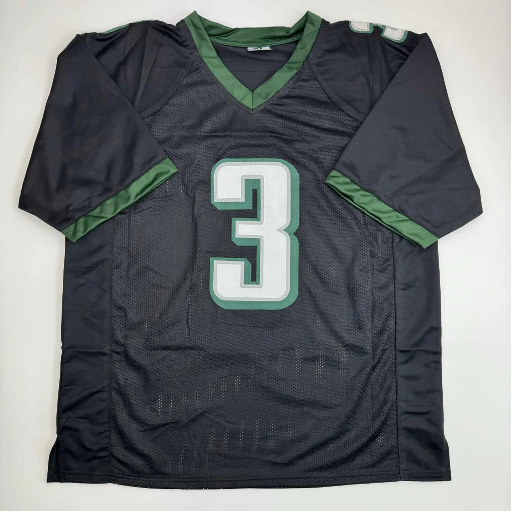 Black football jersey with green trim and number 3 from Authentic Professional Sports League