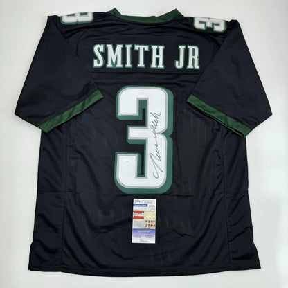 Autographed Nolan Smith Jr. Philadelphia Eagles black custom jersey with green and white accents, Smith Jr. and number 3 on back, JSA COA