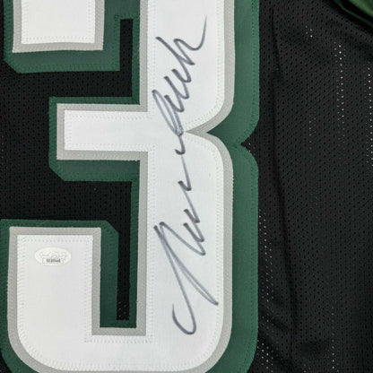 Autographed green and white number 3 custom jersey of Nolan Smith Jr., Philadelphia Eagles professional sports NFL star, JSA COA
