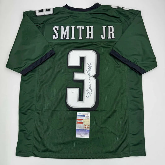 Autographed Nolan Smith Jr. Philadelphia green custom jersey with number 3, name Smith Jr., and signature, JSA COA, professional sports league