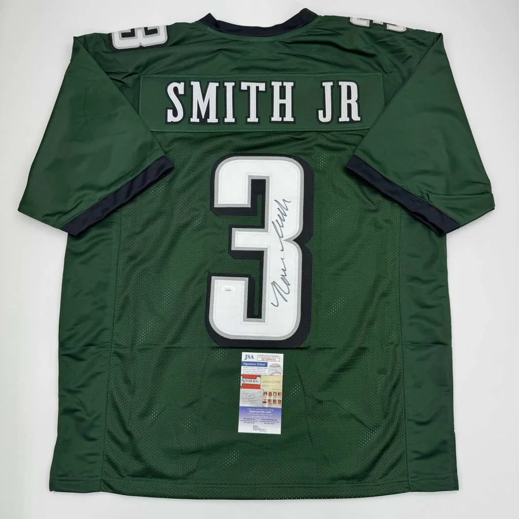 Green custom jersey with Smith Jr number 3 autograph and JSA sticker for professional sports fans