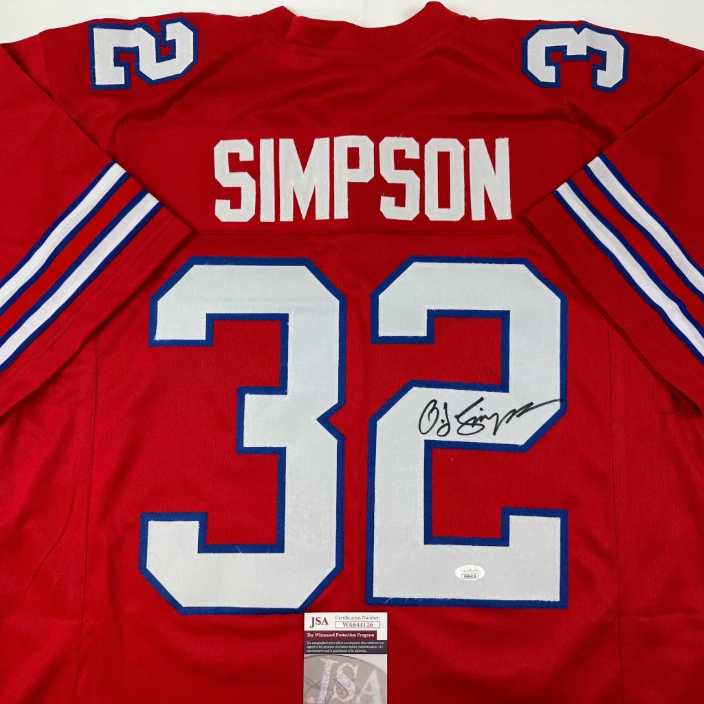 Simpson Buffalo Red custom jersey with O J Simpson autograph and JSA COA authenticity