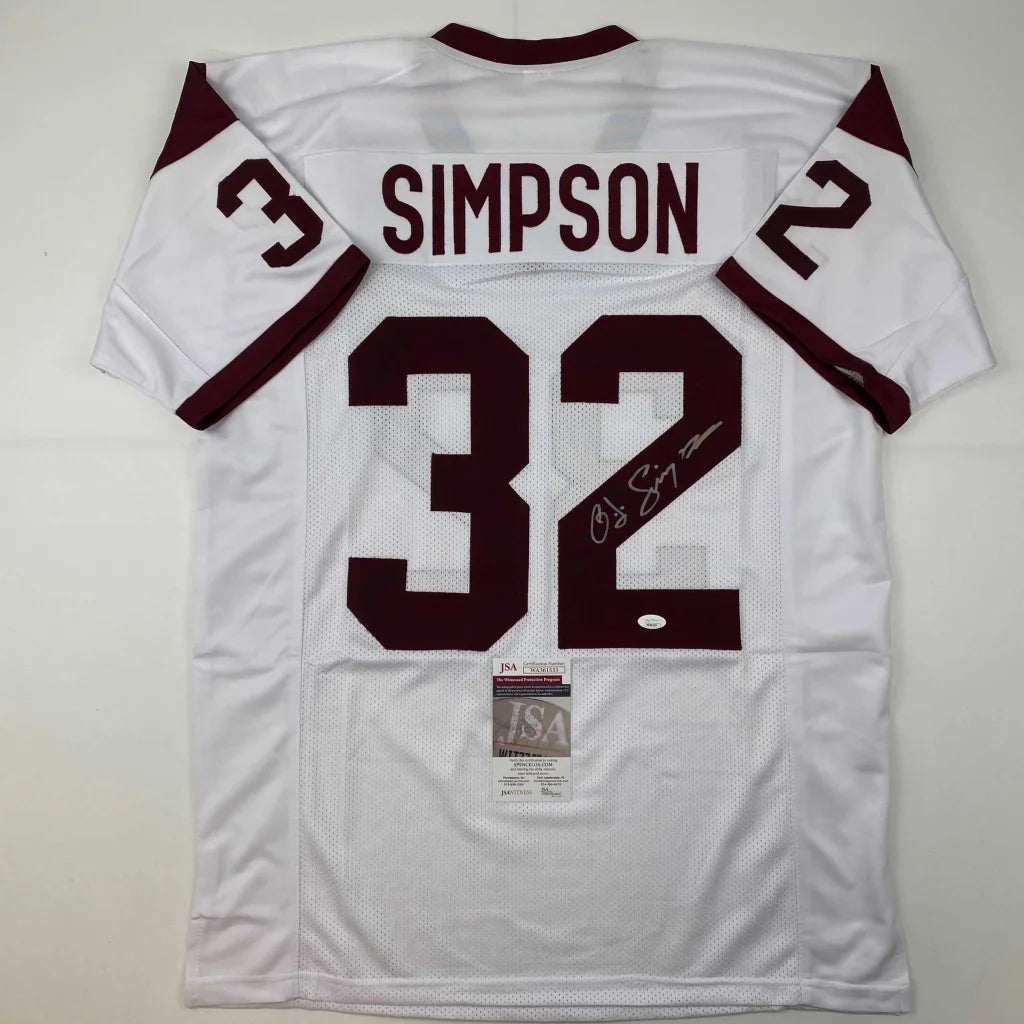 Autographed OJ Simpson USC white custom jersey with Simpson 32, JSA COA