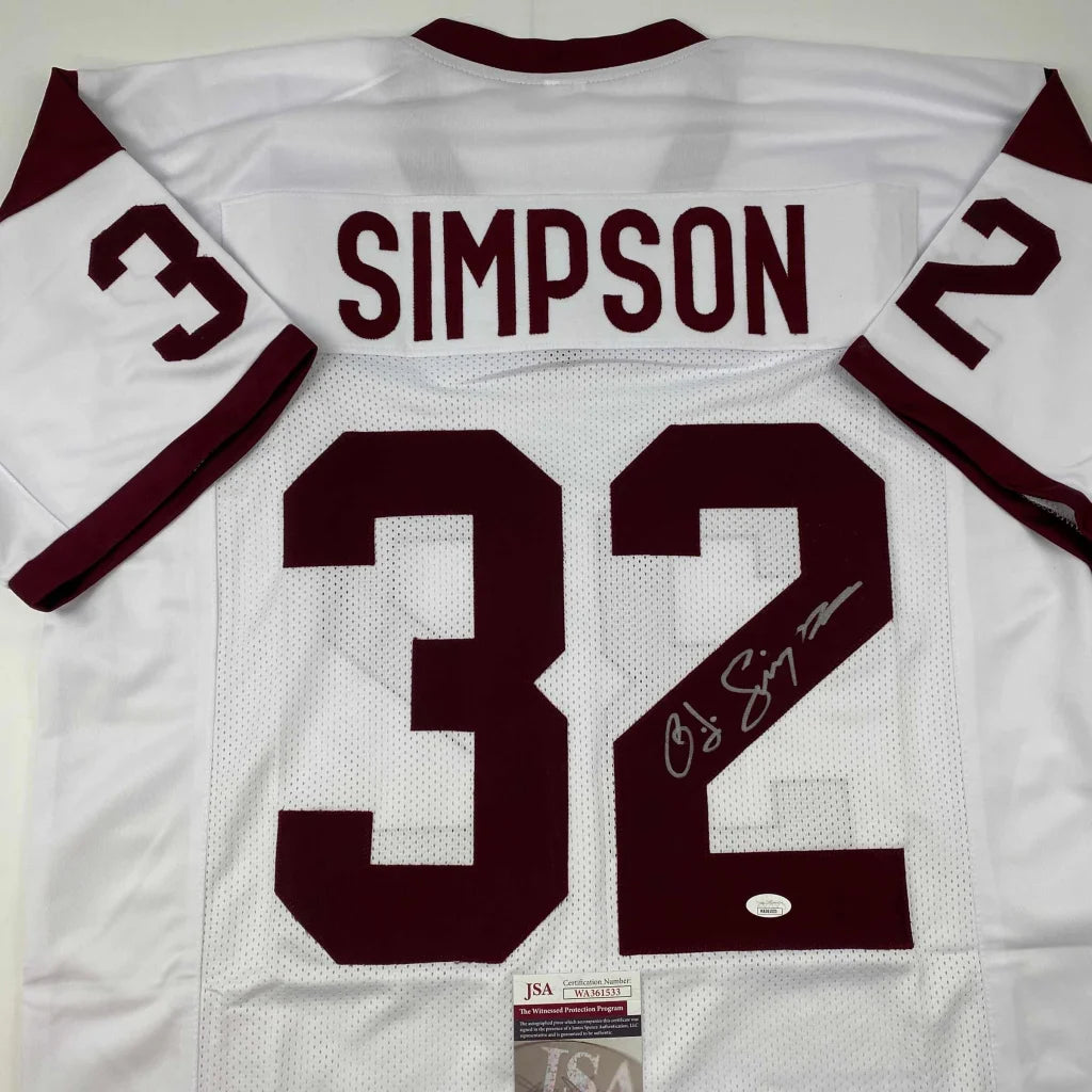 Autographed OJ Simpson USC white custom jersey, number 32