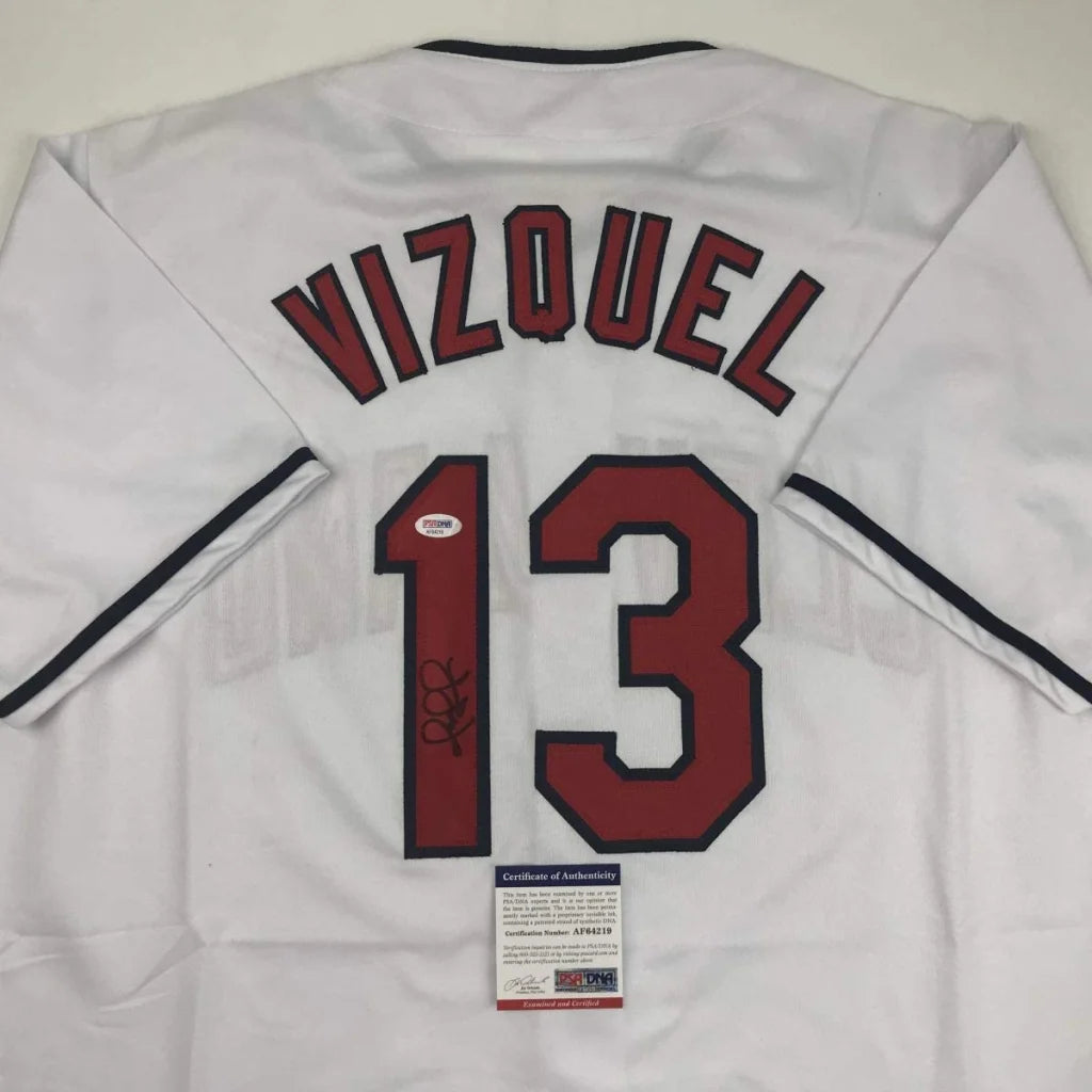 Autographed Omar Vizquel Cleveland White Baseball Jersey PSA/DNA COA | Certified Authentic Signed Memorabilia | vintageantiquesgifts.com