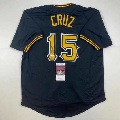 Autographed Oneil Cruz Pittsburgh Black Baseball Jersey JSA COA | Hall of Fame Sports Memorabilia | vintageantiquesgifts.com