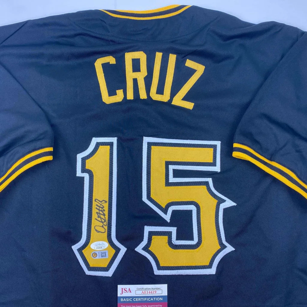 Autographed Oneil Cruz Pittsburgh Black Baseball Jersey JSA COA | Certified Authentic Signed Memorabilia | vintageantiquesgifts.com