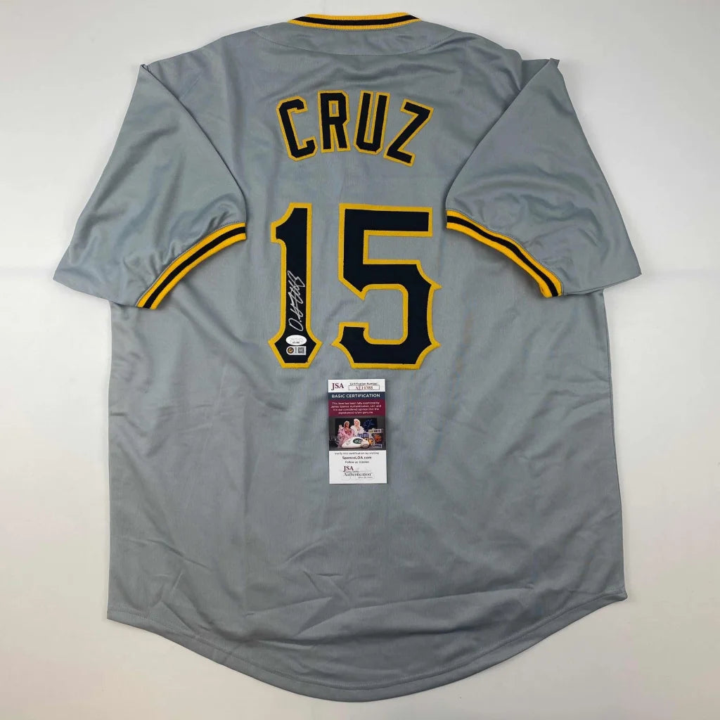 Autographed Oneil Cruz Pittsburgh Grey Baseball Jersey JSA COA | Hall of Fame Sports Memorabilia | vintageantiquesgifts.com
