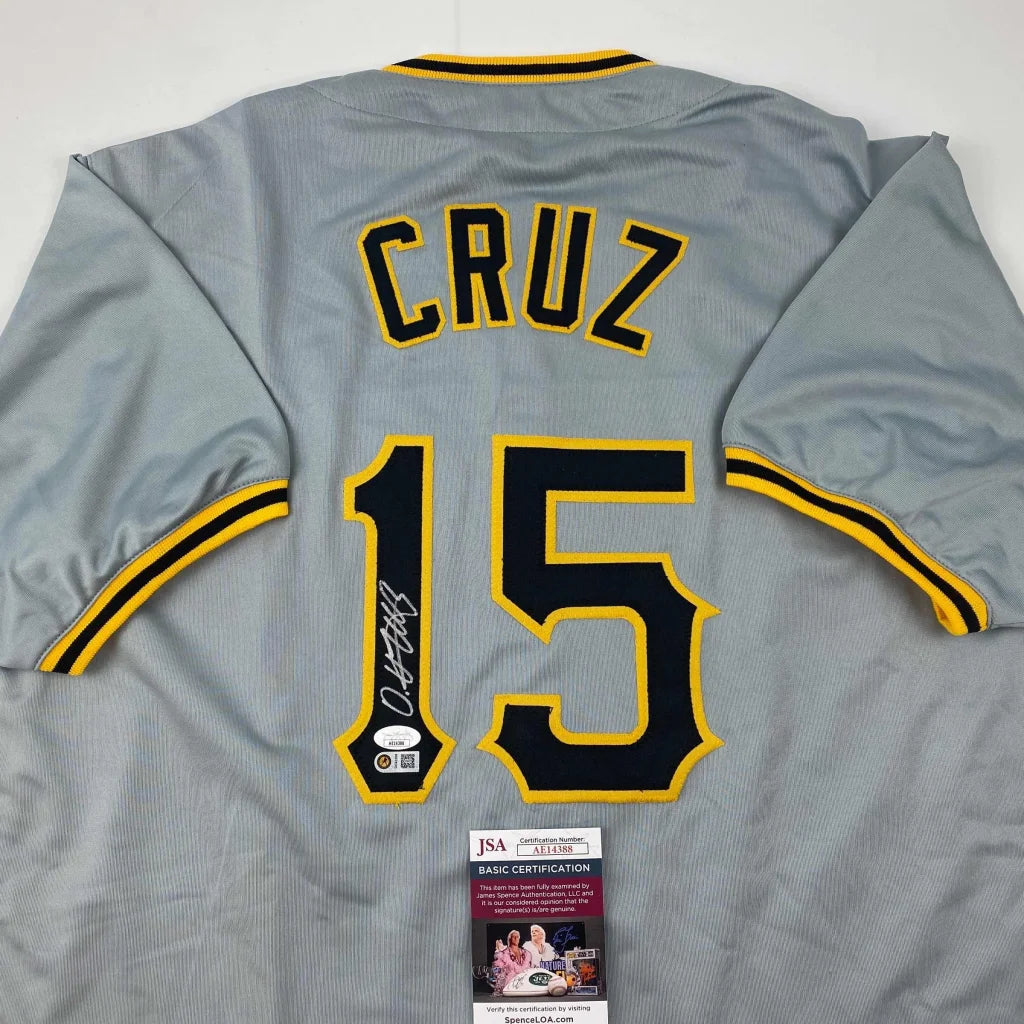 Autographed Oneil Cruz Pittsburgh Grey Baseball Jersey JSA COA | Certified Authentic Signed Memorabilia | vintageantiquesgifts.com
