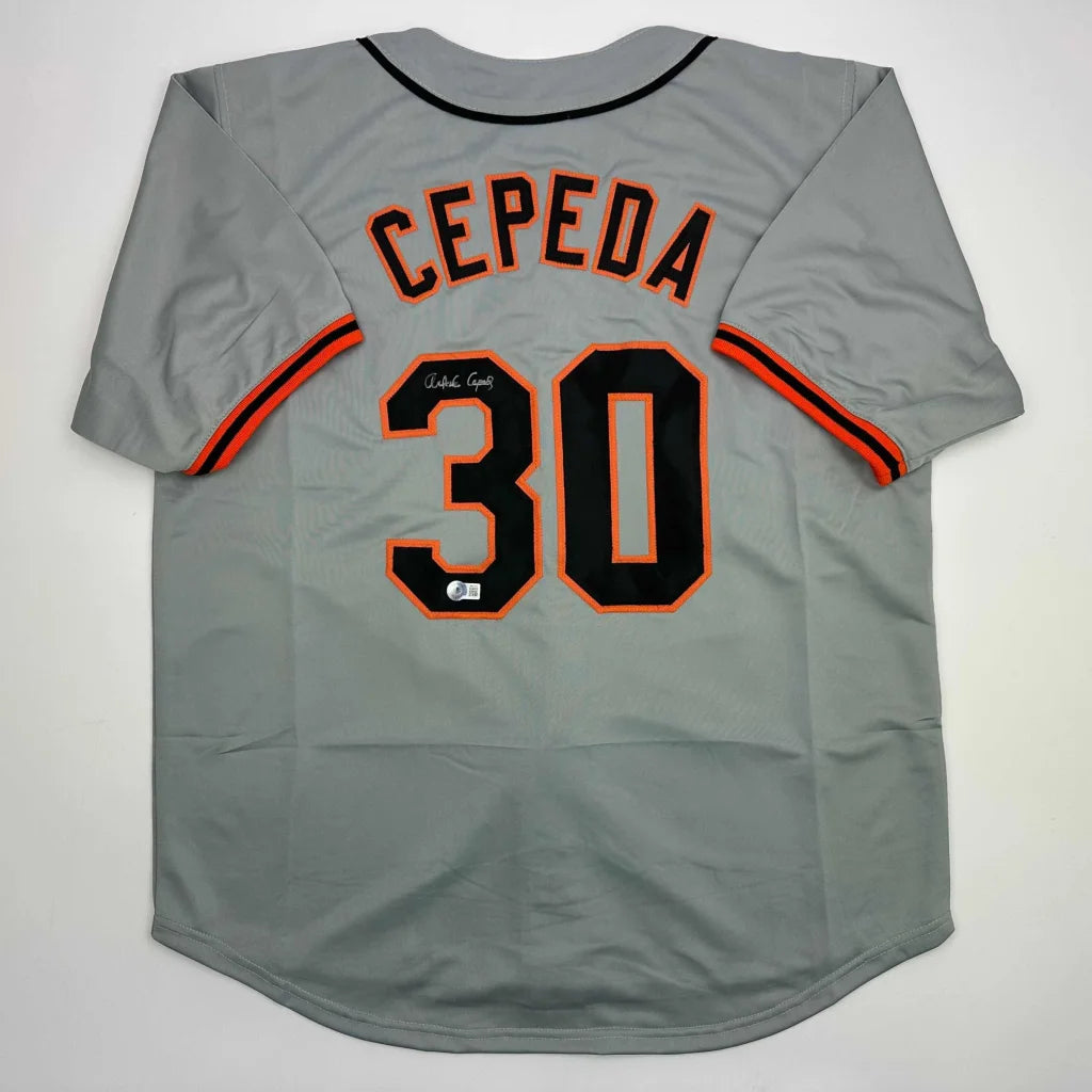Autographed Orlando Cepeda San Francisco Grey Baseball Jersey Beckett BAS COA | Hall of Fame Sports Memorabilia | vintageantiquesgifts.com