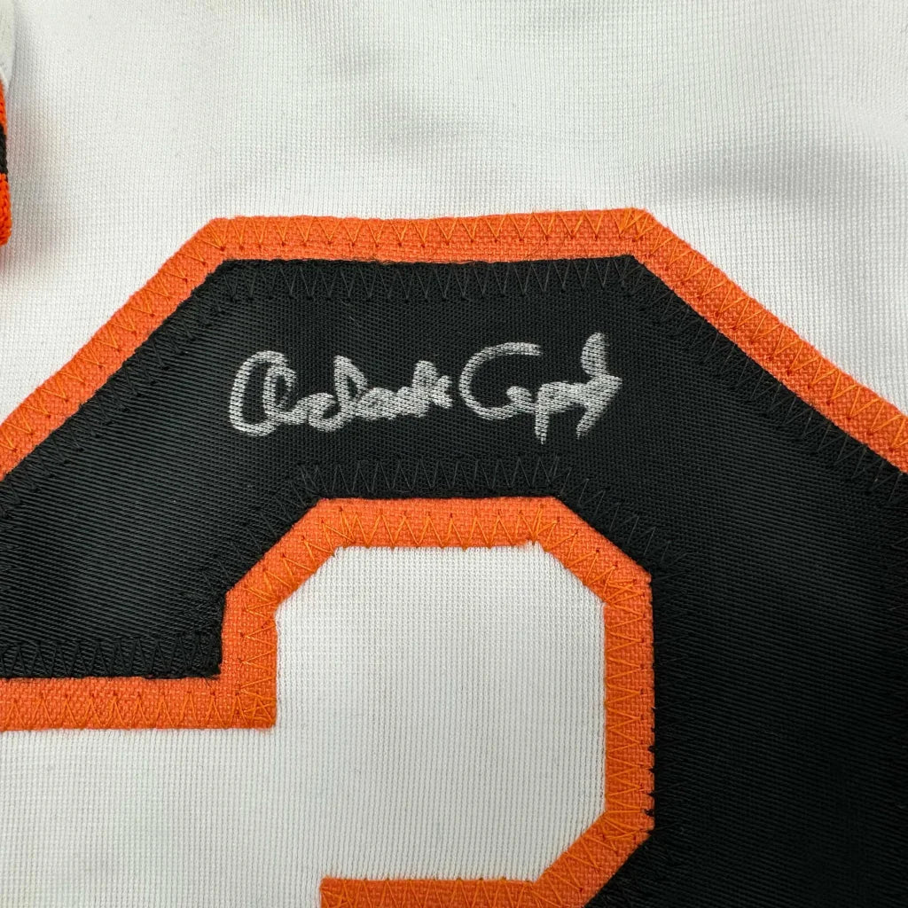 Autographed Orlando Cepeda custom jersey in white with black and orange trim, Beckett COA