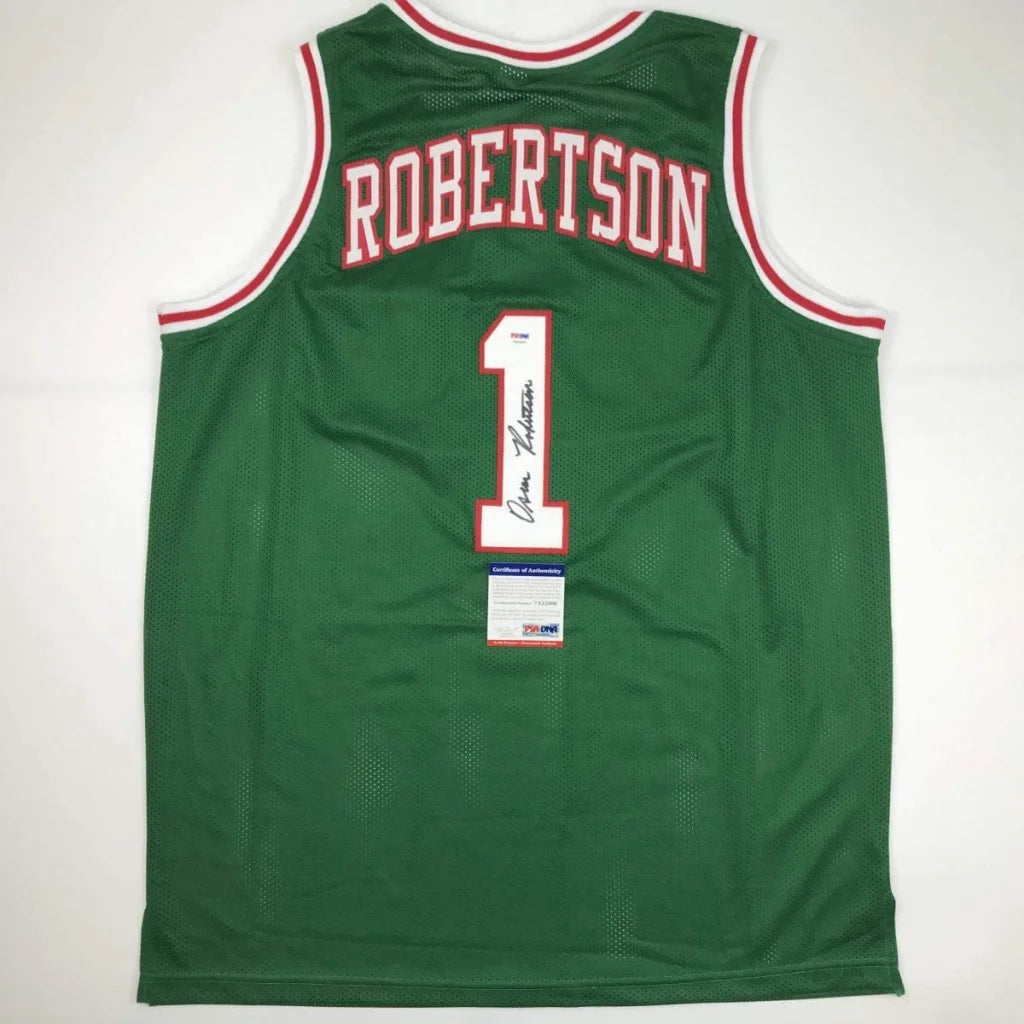 Autographed Oscar Robertson green mesh custom jersey with number 1, PSA/DNA COA
