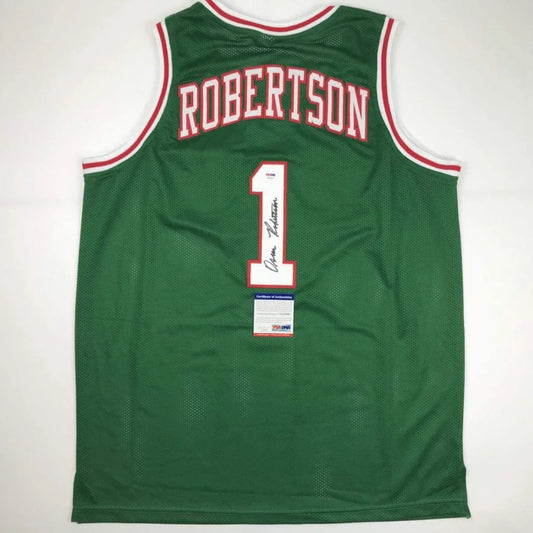 Autographed Oscar Robertson green mesh custom jersey with number 1, PSA/DNA COA