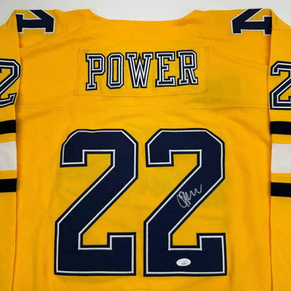 Yellow custom jersey with dark blue 22 and POWER for professional sports memorabilia