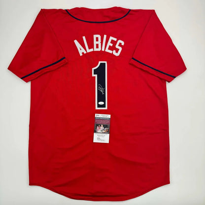 Autographed Ozzie Albies Atlanta Red Baseball Jersey JSA COA | Hall of Fame Sports Memorabilia | vintageantiquesgifts.com