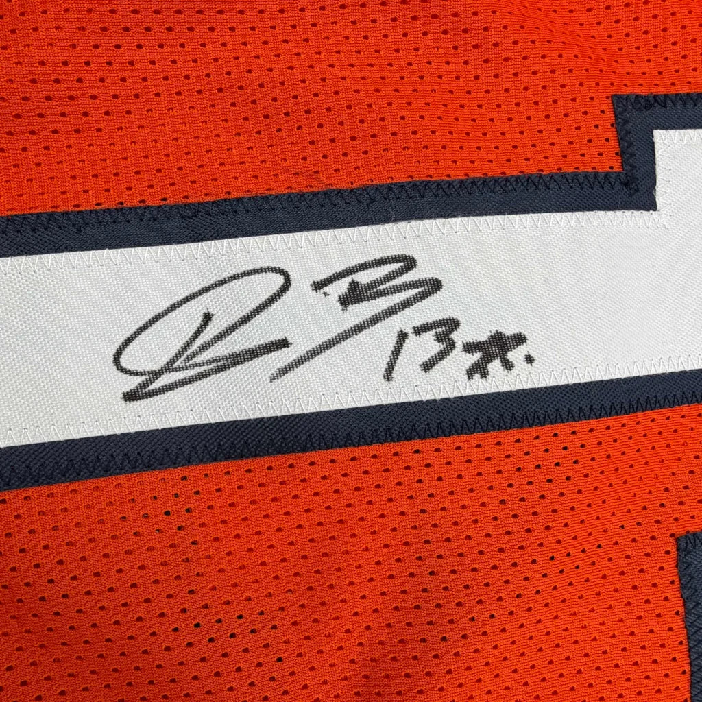 Signed Pat Bryant custom orange mesh jersey with white stripe and black 13 patch