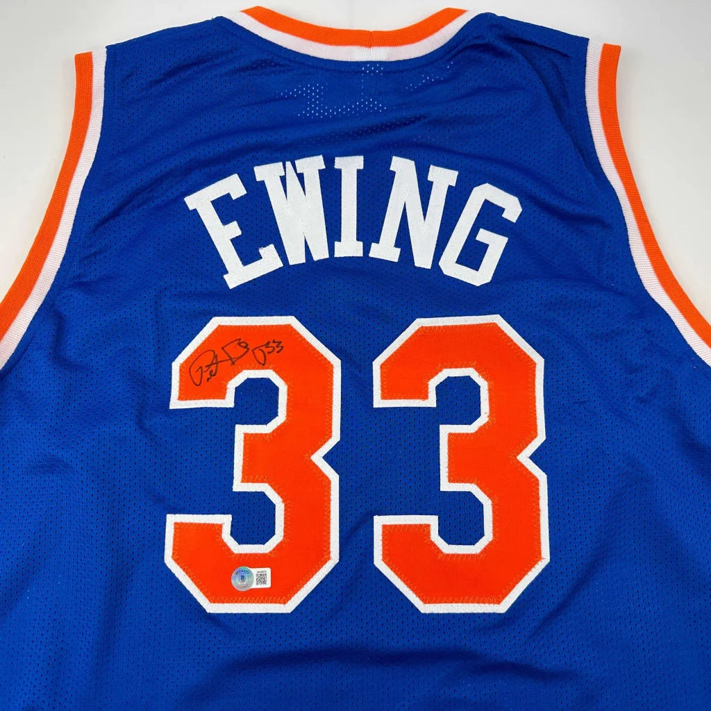 Autographed Patrick Ewing New York Blue Basketball Jersey Beckett BAS COA | Certified Authentic Signed Memorabilia | vintageantiquesgifts.com