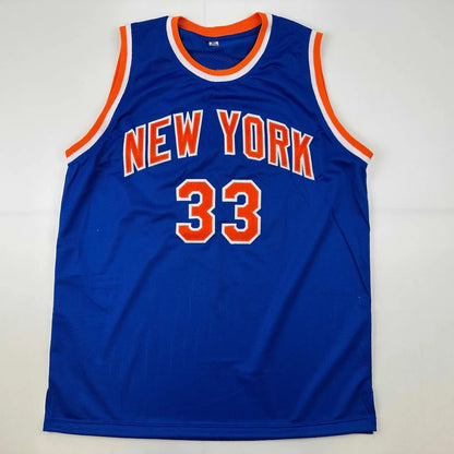 Autographed Patrick Ewing New York Blue Basketball Jersey Beckett BAS COA | Authenticated Signed Sports Jersey | vintageantiquesgifts.com
