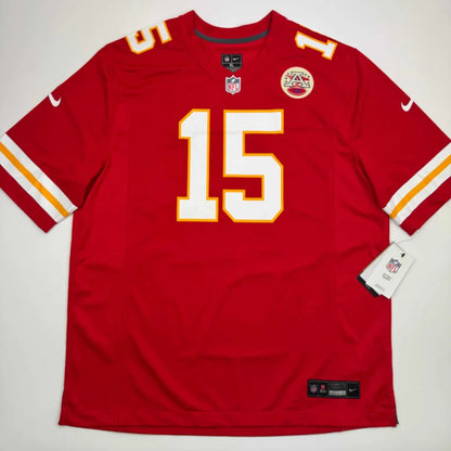 Red Patrick Mahomes Kansas City Chiefs jersey with Fanatics COA and white yellow accents