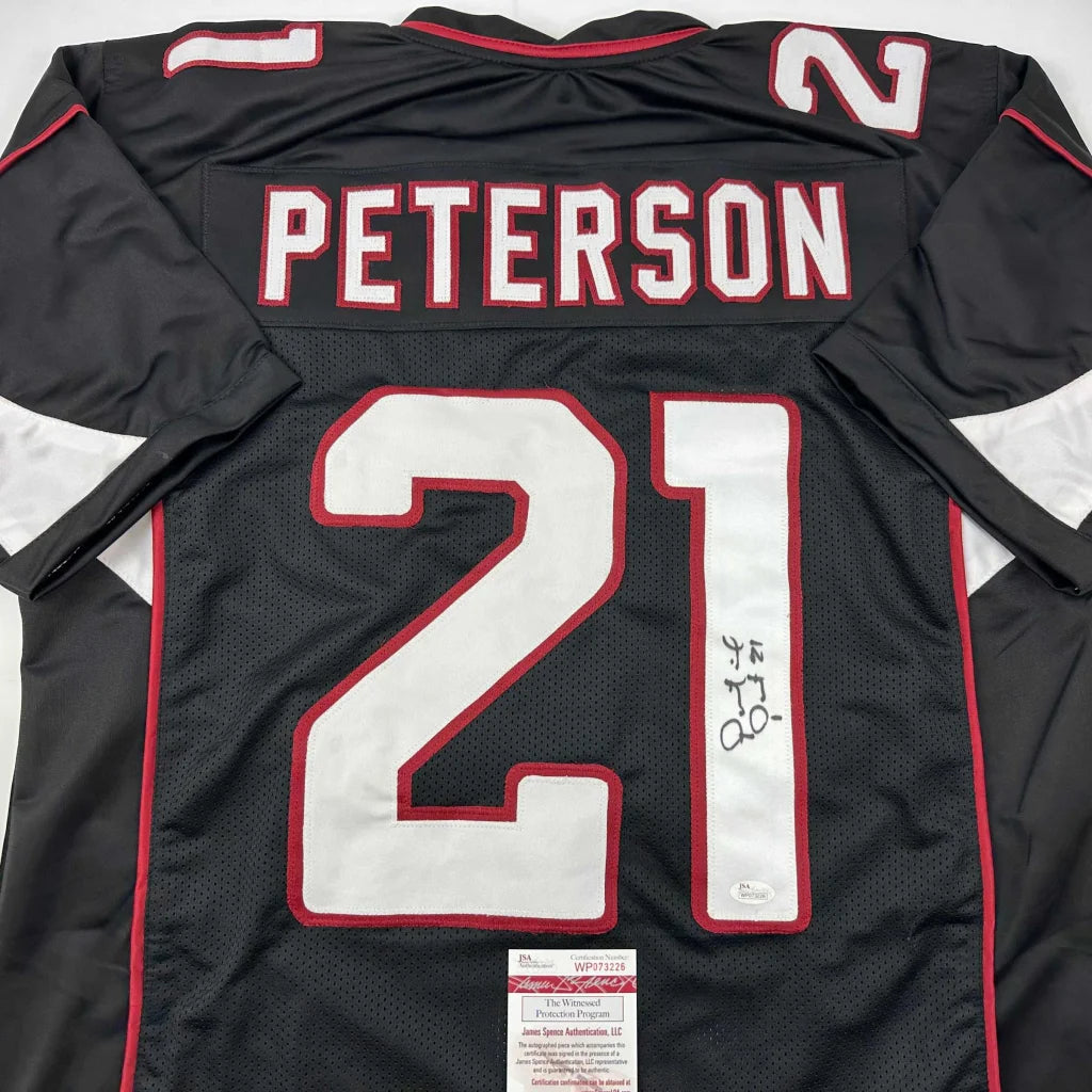 Black custom jersey with Peterson 21 autograph, perfect for professional sports fans