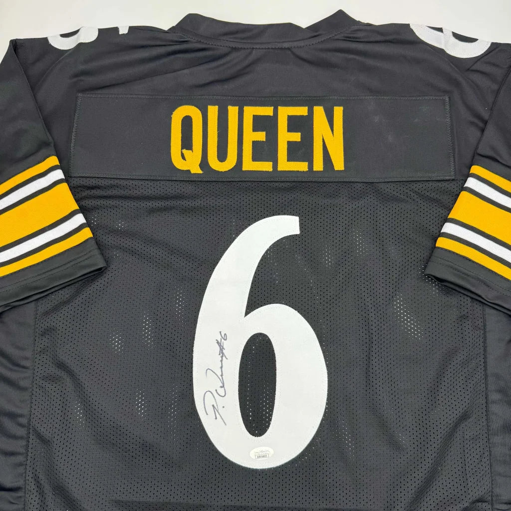 Black and gold Pittsburgh Steelers custom jersey with QUEEN and 6 for sports league fans