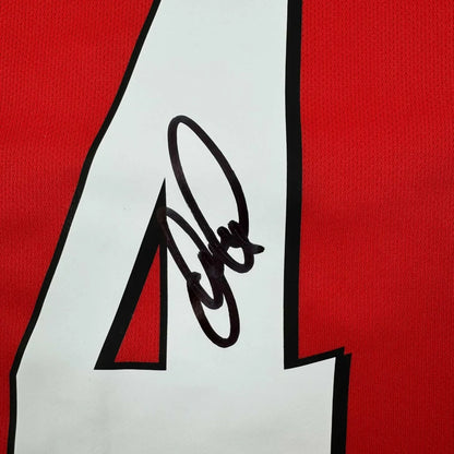 Autographed patrick vieira arsenal red soccer custom jersey with black signature on number 4 from professional sports league