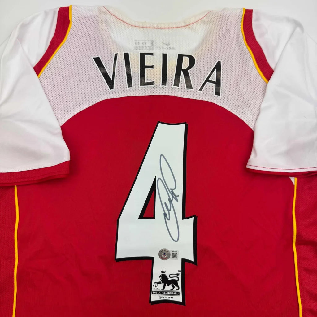 Autographed red and white custom jersey from Professional Sports League with VIEIRA 4