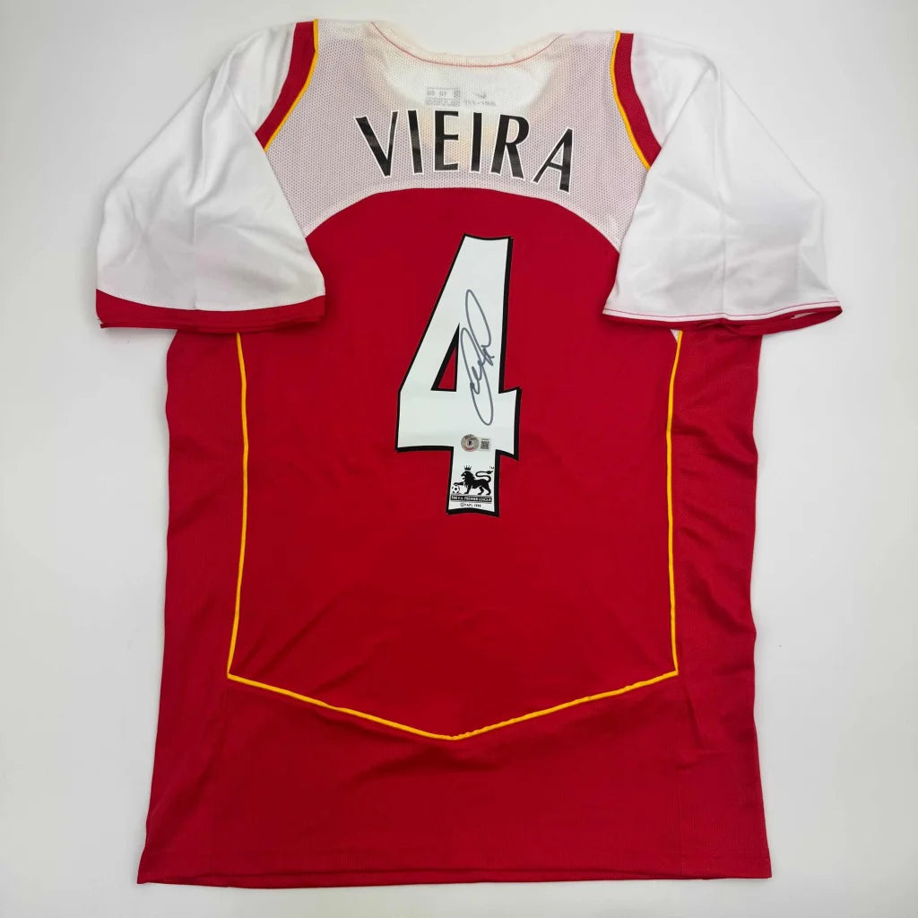 Red and white custom jersey with VIEIRA and 4 for professional sports league fans