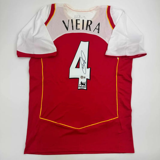 Red and white custom jersey with VIEIRA and 4 for professional sports league fans