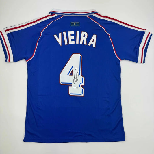 Autographed Patrick Vieira France French National Team Blue Soccer Jersey Beckett BAS COA | Hall of Fame Sports Memorabilia | vintageantiquesgifts.com