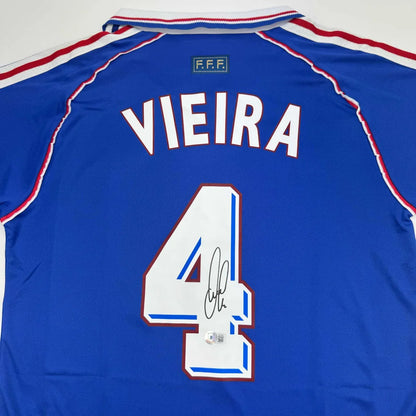 Blue and white Patrick Vieira France custom jersey with autograph for pro sports fans
