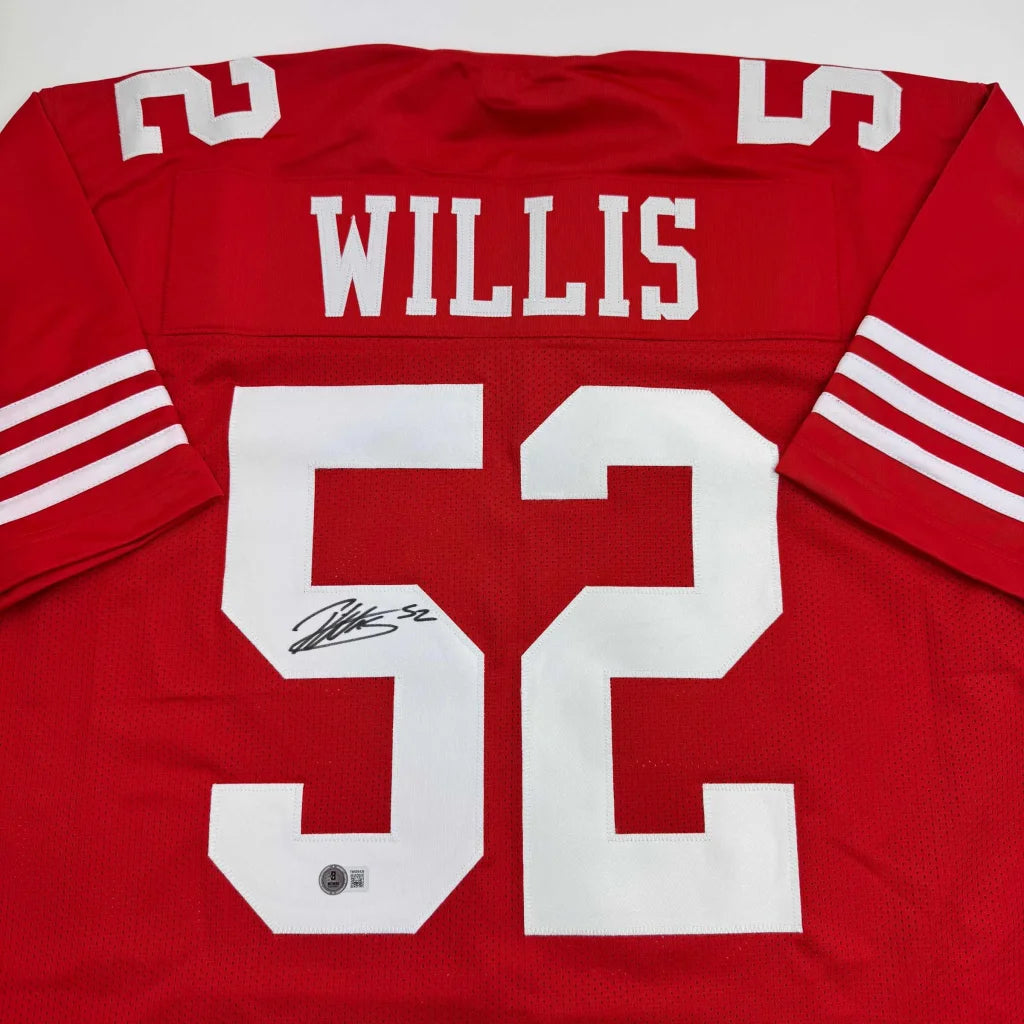 Autographed Patrick Willis San Francisco Red Football Jersey Beckett BAS COA | Certified Authentic Signed Memorabilia | vintageantiquesgifts.com