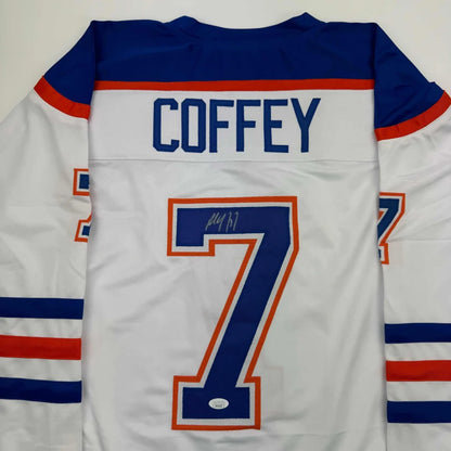 Autographed Paul Coffey Edmonton White Hockey Jersey JSA COA | Certified Authentic Signed Memorabilia | vintageantiquesgifts.com