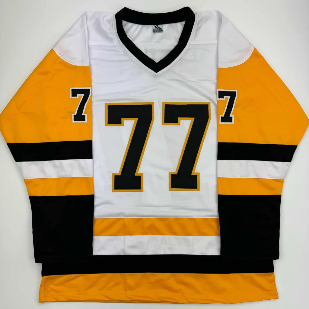 Autographed paul coffey pittsburgh custom white hockey jersey with number 77 in professional sports league style