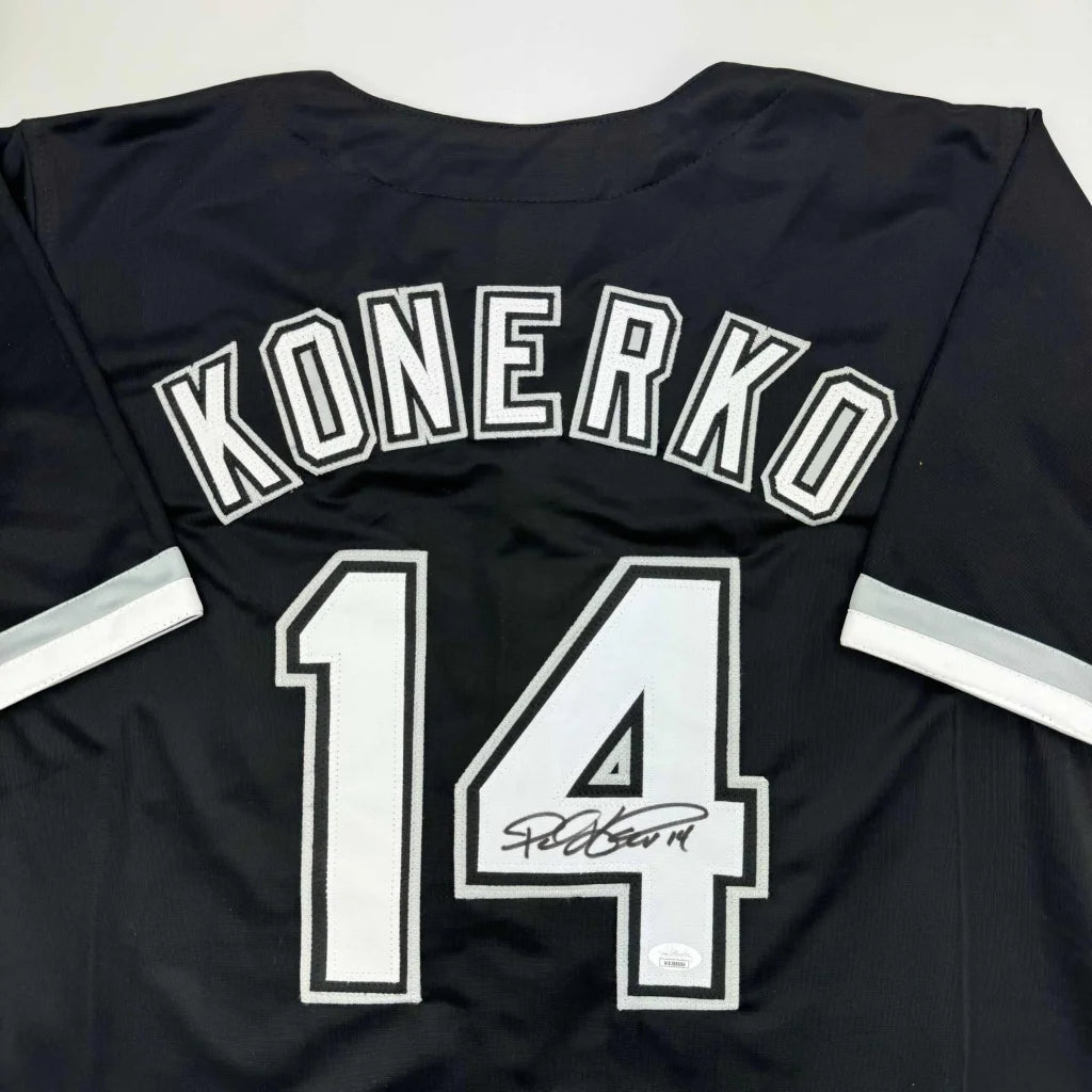 Autographed Paul Konerko custom jersey, black with Konerko 14, JSA COA