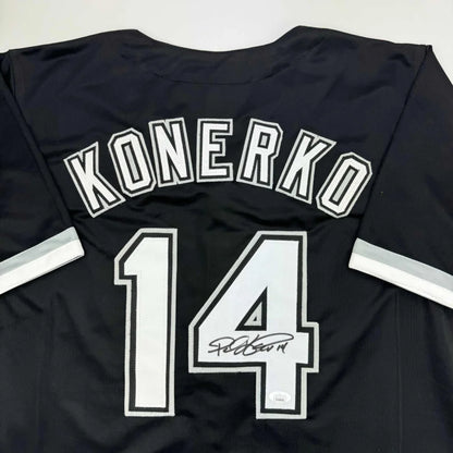 Autographed Paul Konerko custom jersey, black with Konerko 14, JSA COA