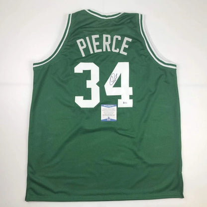 Green Boston Celtics custom jersey with Paul Pierce 34 autograph and authenticity stickers