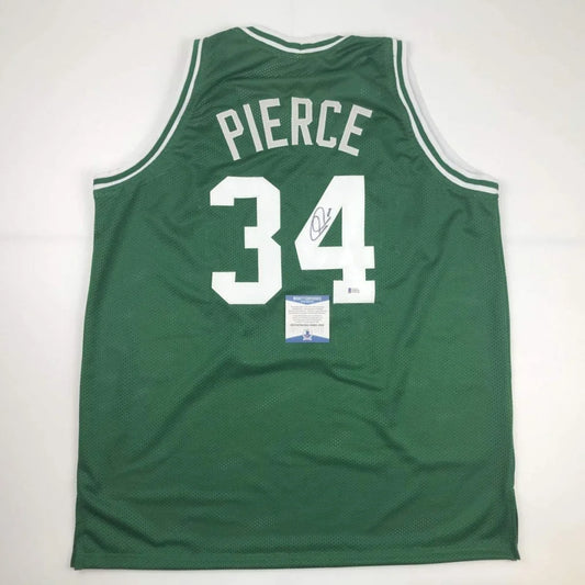 Green Boston Celtics custom jersey with Paul Pierce 34 autograph and authenticity stickers