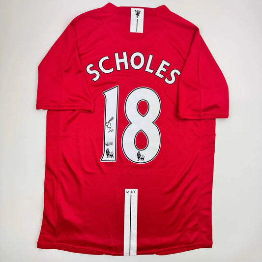 Autographed Paul Scholes Manchester United Red Soccer Jersey Beckett BAS COA | Hall of Fame Sports Memorabilia | vintageantiquesgifts.com