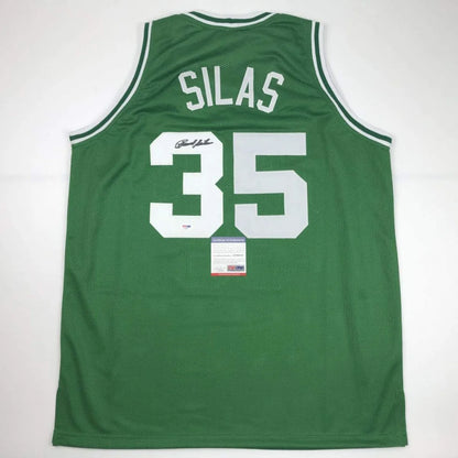 Green professional sports league signed custom jersey with Silas 35 and autograph