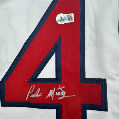 White custom jersey with red and blue 4 autographed and authentication sticker for sports fans
