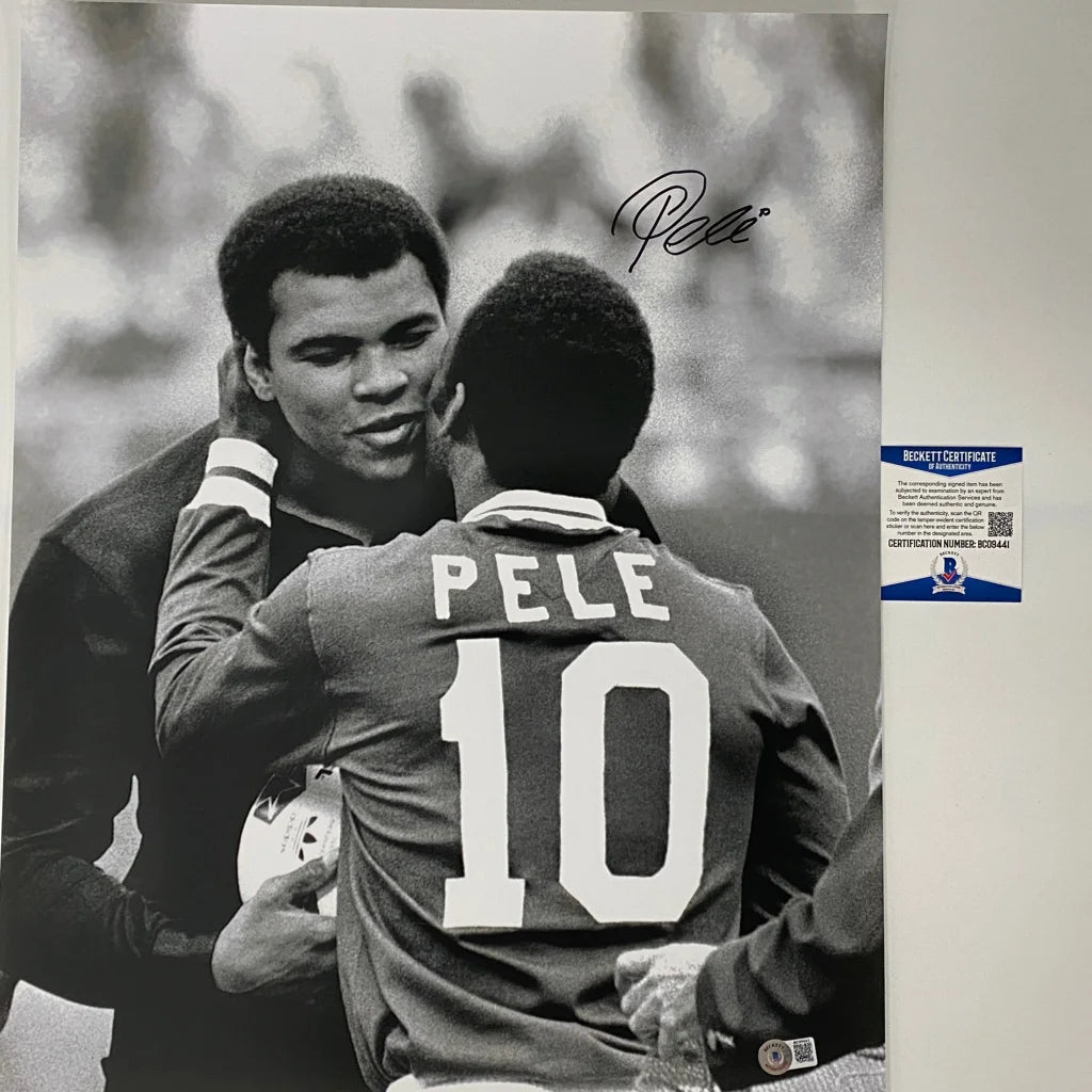 Autographed Pele Brazil Soccer Futbol 16x20 Photo with Muhammad Ali Beckett BAS COA Auto | Hall of Fame Sports Memorabilia | vintageantiquesgifts.com