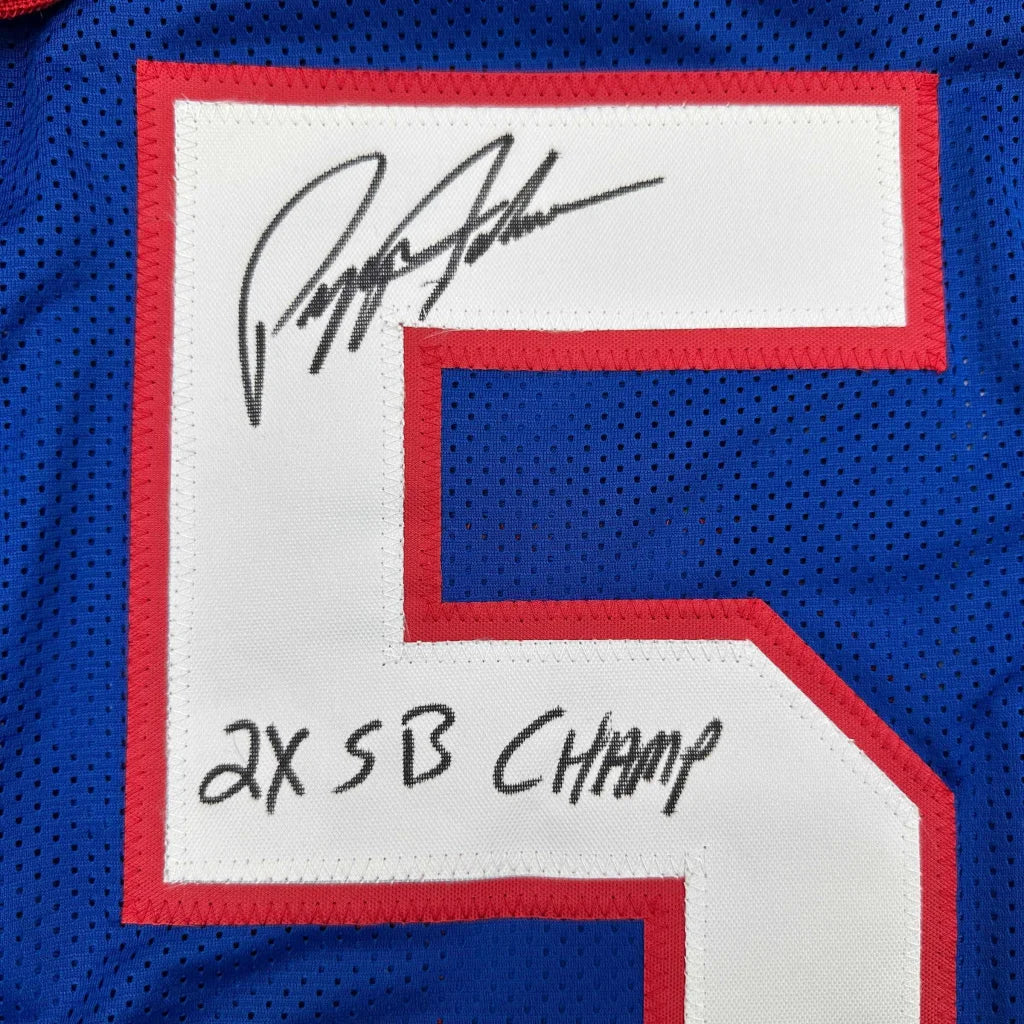 Blue custom sports jersey signed by P Johnson, perfect for sports league fans