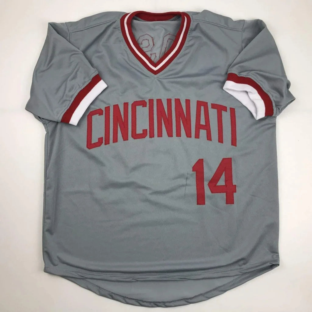 Autographed Pete Rose Cincinnati Grey Baseball Jersey JSA COA | Authenticated Signed Sports Jersey | vintageantiquesgifts.com
