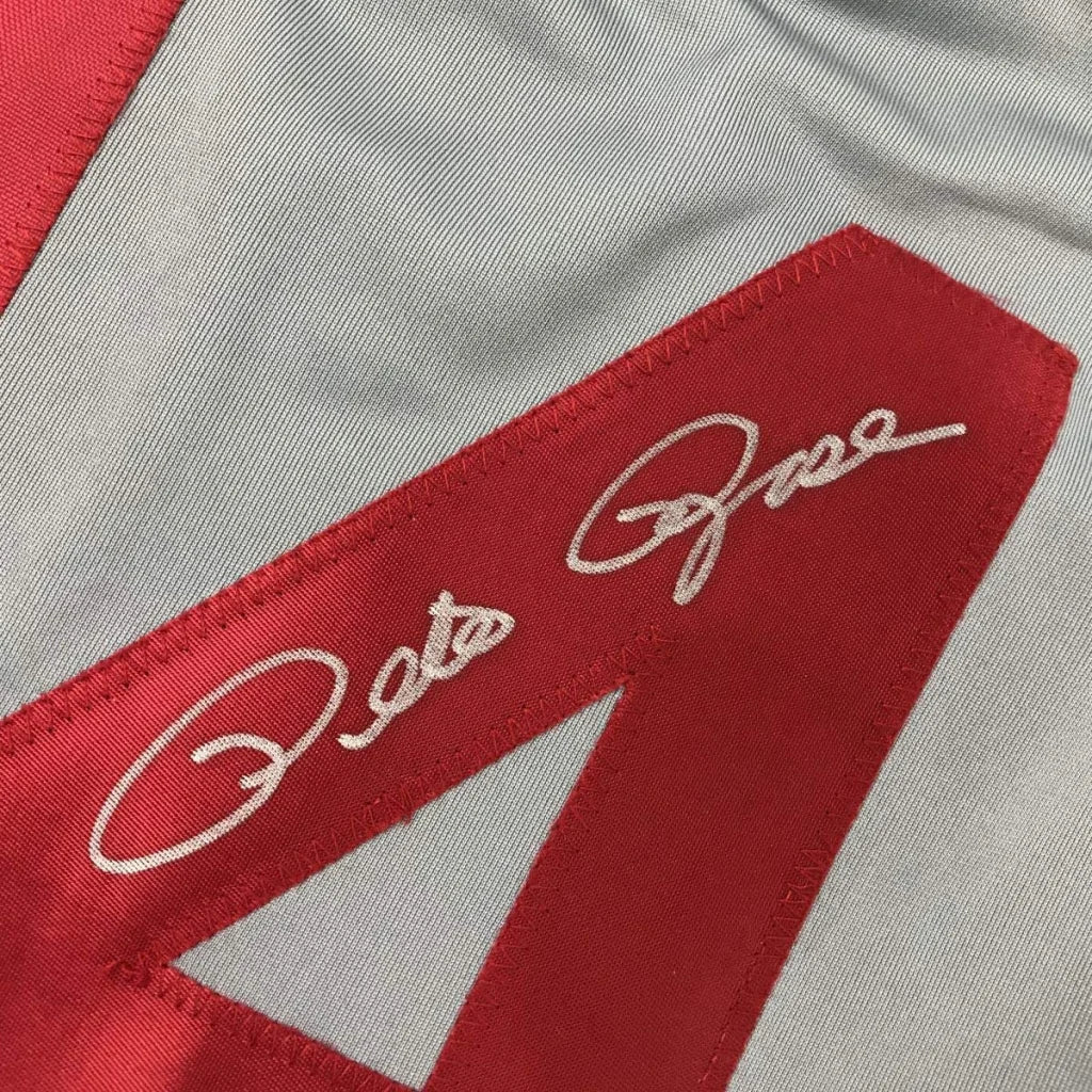 Autographed Pete Rose Cincinnati Grey Baseball Jersey JSA COA | Authenticated Signed Sports Jersey | vintageantiquesgifts.com